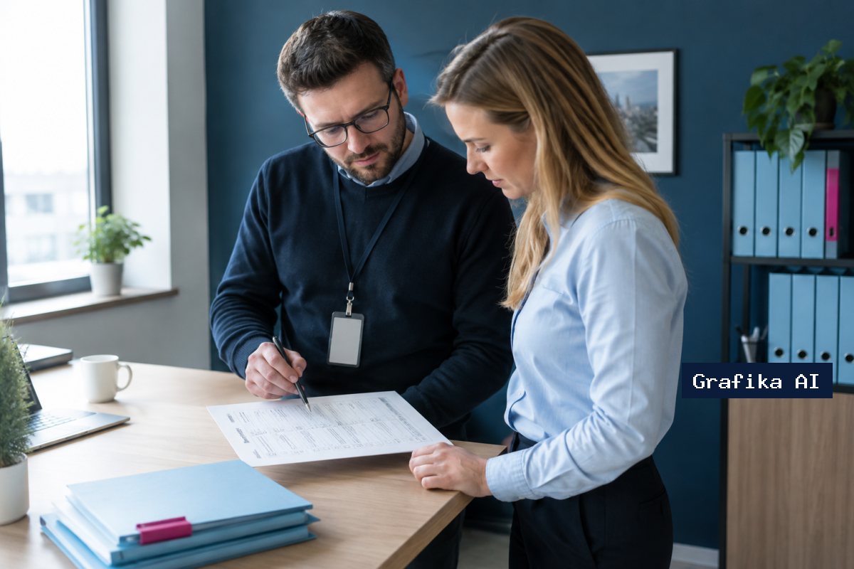 Administrator IT i kierowniczka marketingu sprawdzają wydrukowaną listę kontrolną ustawień strony
