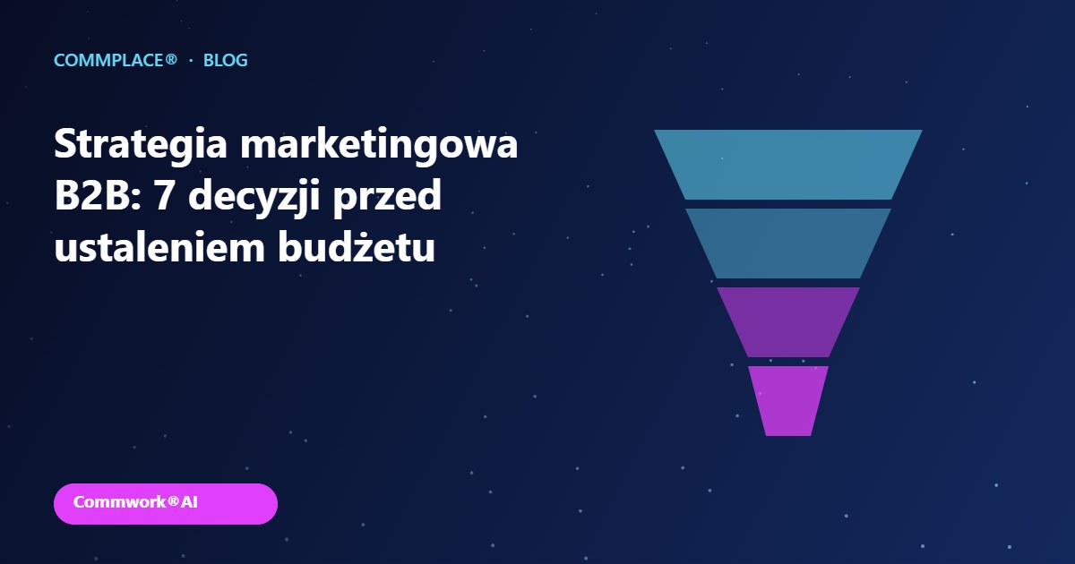 Strategia marketingowa B2B: 7 decyzji przed ustaleniem budżetu - grafika Commplace