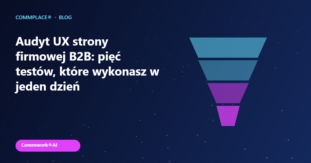 Audyt UX strony firmowej B2B: pięć testów, które wykonasz w jeden dzień - grafika Commplace